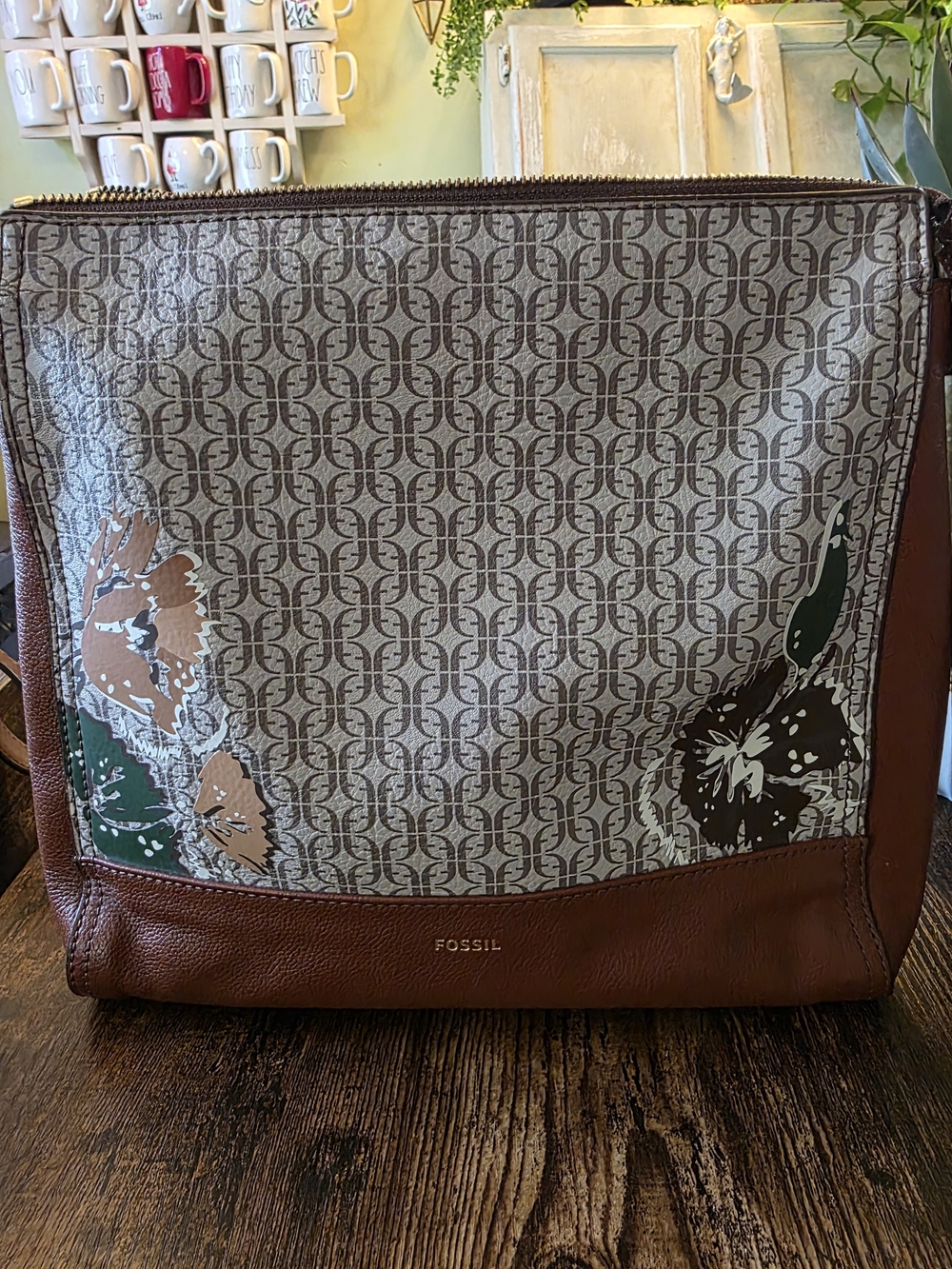 Fossil Ladies Brown and Tan Logo-Print Backpack Bag